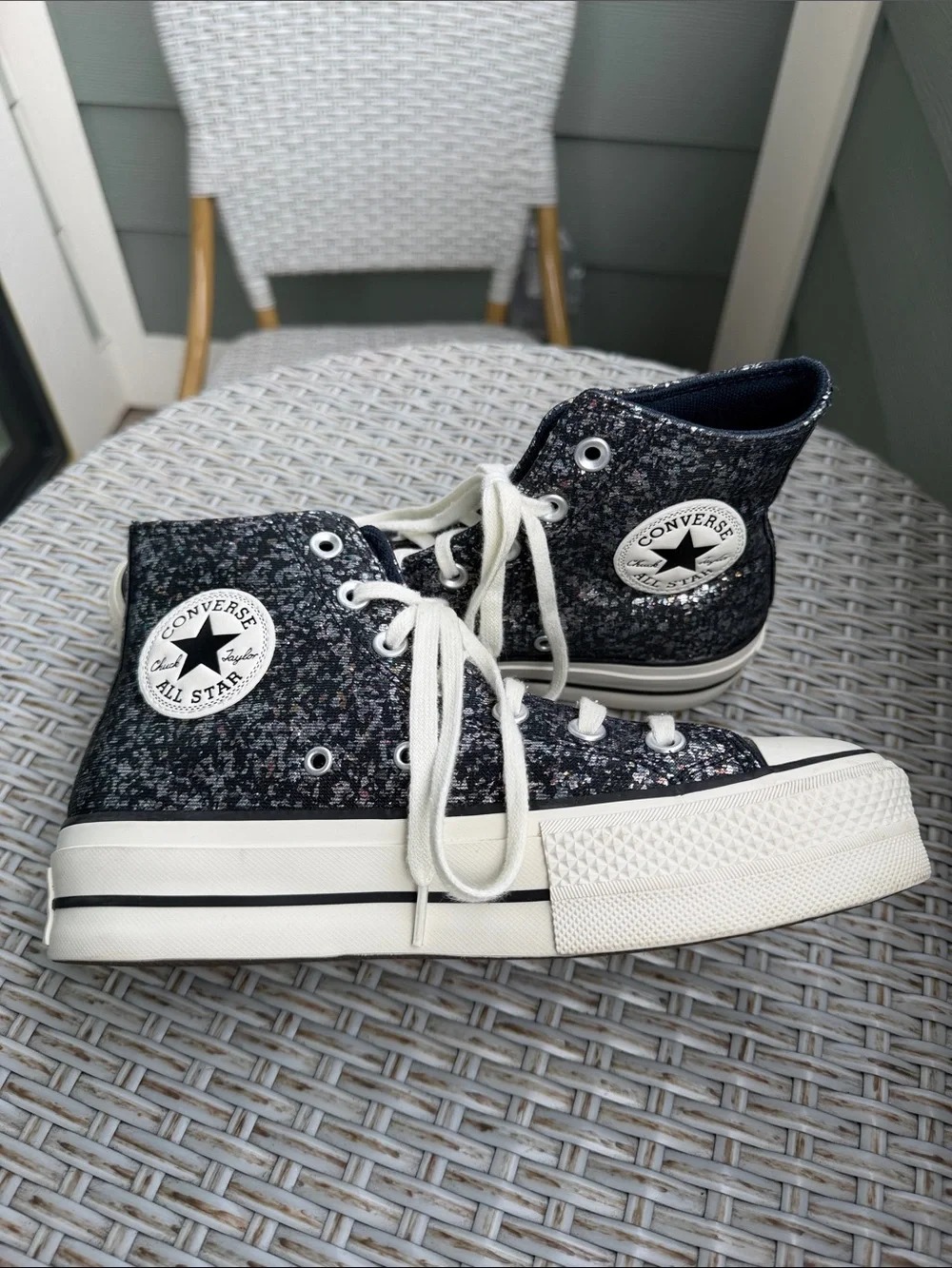 Converse Black Glitter High Top Platform Sneakers